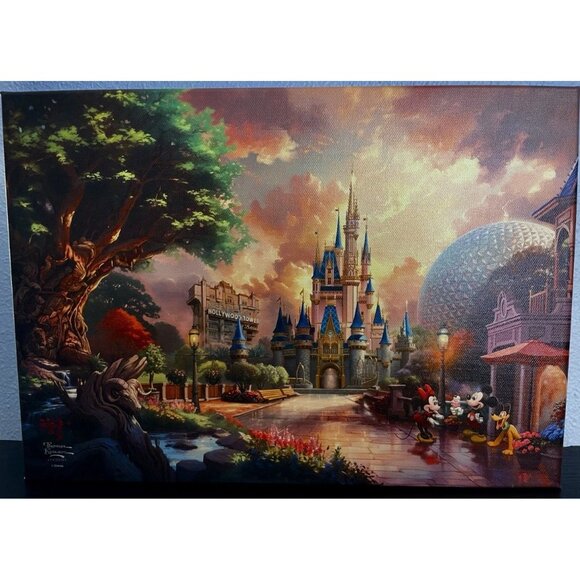 Disney Parks 2025 Exclusive All 4 Parks Canvas WDW Epcot MK Thomas Kinkade 14x10 - Picture 1 of 2